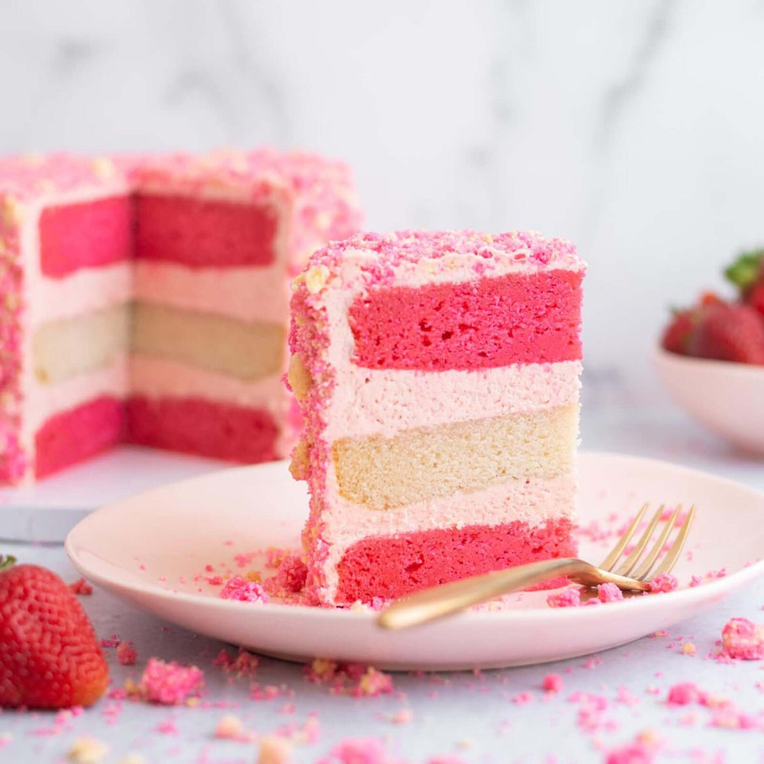 Vegan Strawberry Season is better when it's also gluten-free Some fun things to try this month at Karma Baker!Our Chocolate Strawberry cake is new with just the perfect amount of chocolate to the strawberry. Our all vegan creamy strawberry frosting is mad